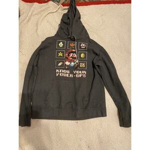 Nintendo Mario Hooded Sweatshirt Charcoal Gray Large Port And Company Ring Spun